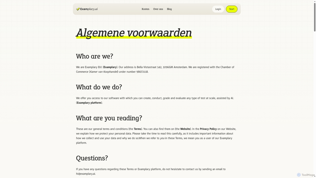 Examplary · Algemene voorwaarden for Examplary