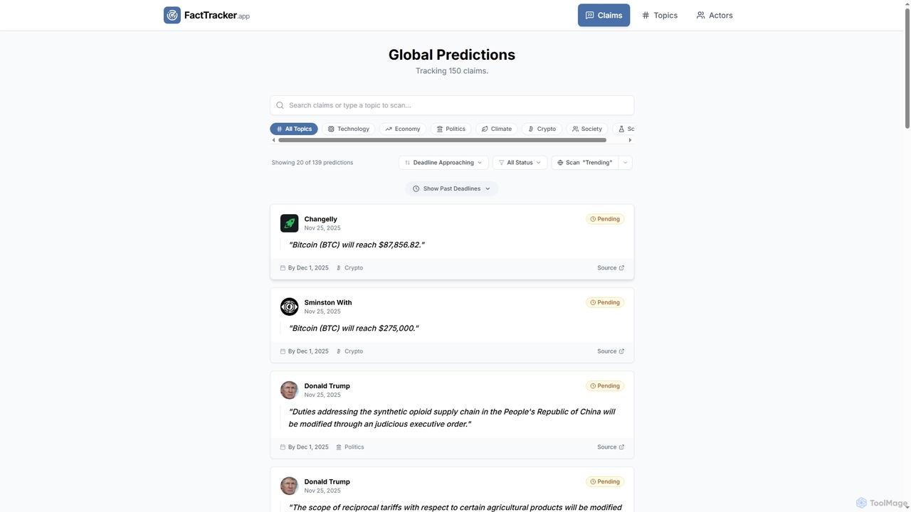 FactTracker – Reveals who gets reality right by tracking claims against real outcomes · FactTracker.app for FactTracker