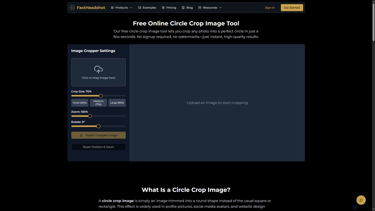 Free Circle Crop Image Tool - Round Photo Cropper Online for FastHeadshot