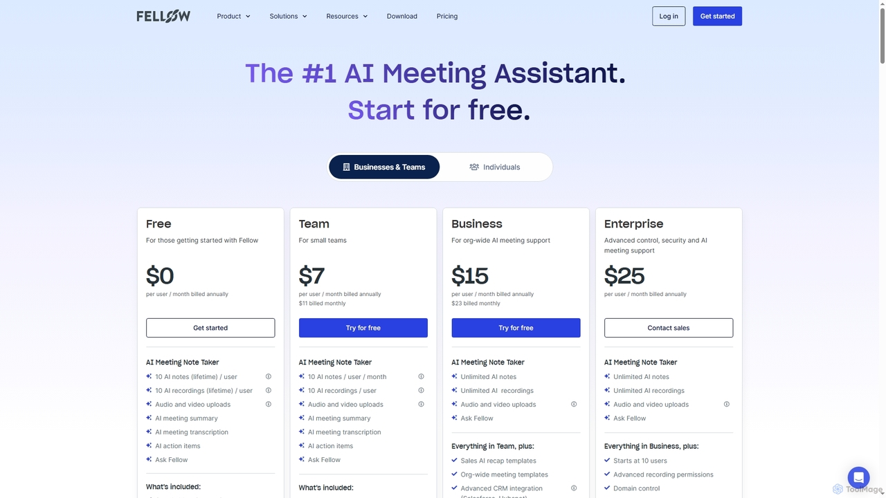 Pricing | Fellow.ai for Fellow