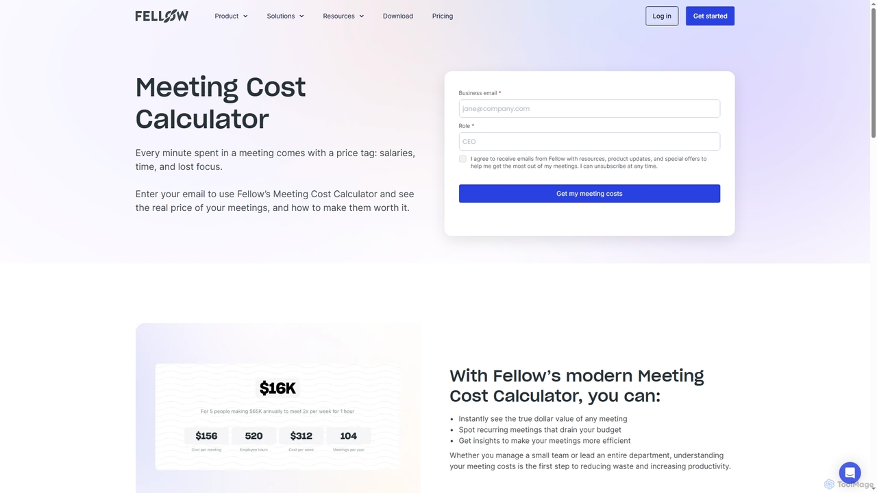 Meeting Cost Calculator for Fellow