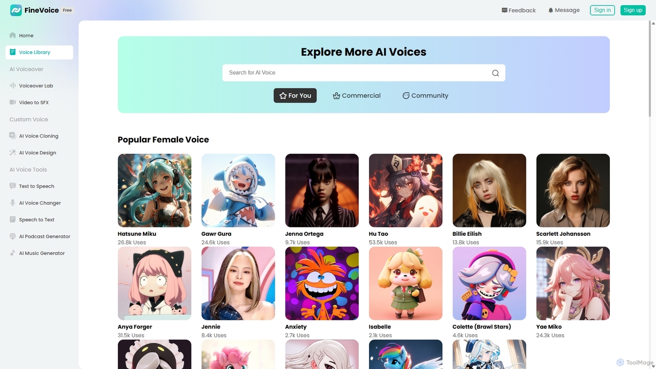 FineVoice VoiceLibrary - AI Voices & Voiceovers Made Easy for FineVoice