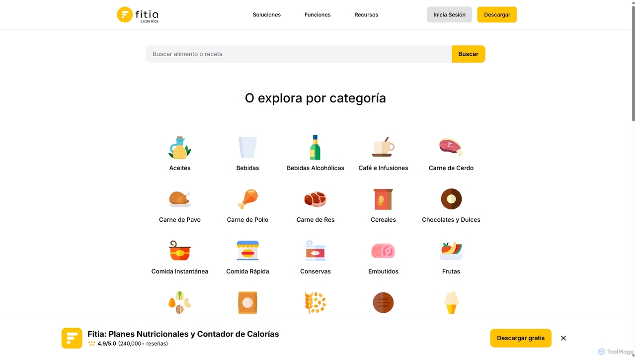 Busca las Calorías e Información Nutricional de Cualquier Alimento o Receta for Fitia