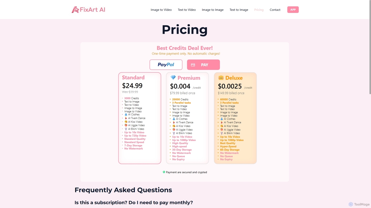 FixArt AI Pricing & FAQ | One-Time Purchase Credits for FixArt