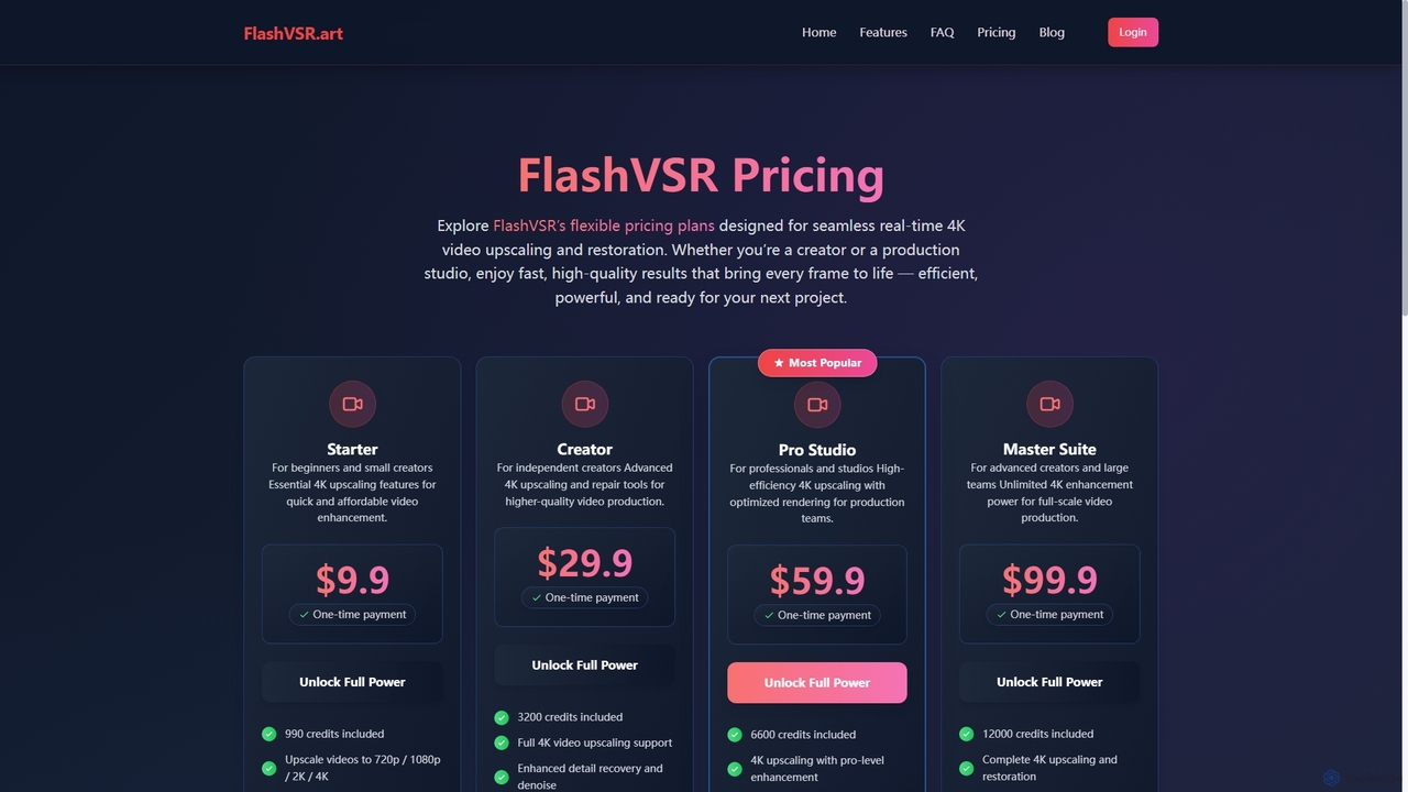 FlashVSR Pricing: 4K Video Upscaling Plans for Flashvsr