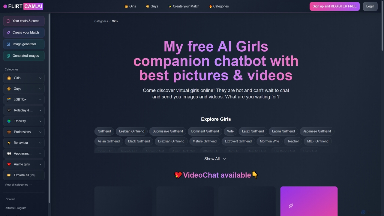 AI Girls companion - online with chat & photo & video for Flirtcam