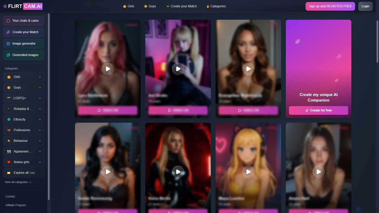 FLIRTcam.AI 💖 first AI cam girl, boy friend companion for Flirtcam