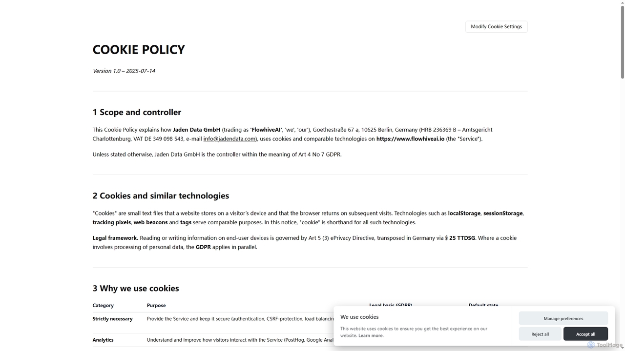 Cookie Policy for Flowhive