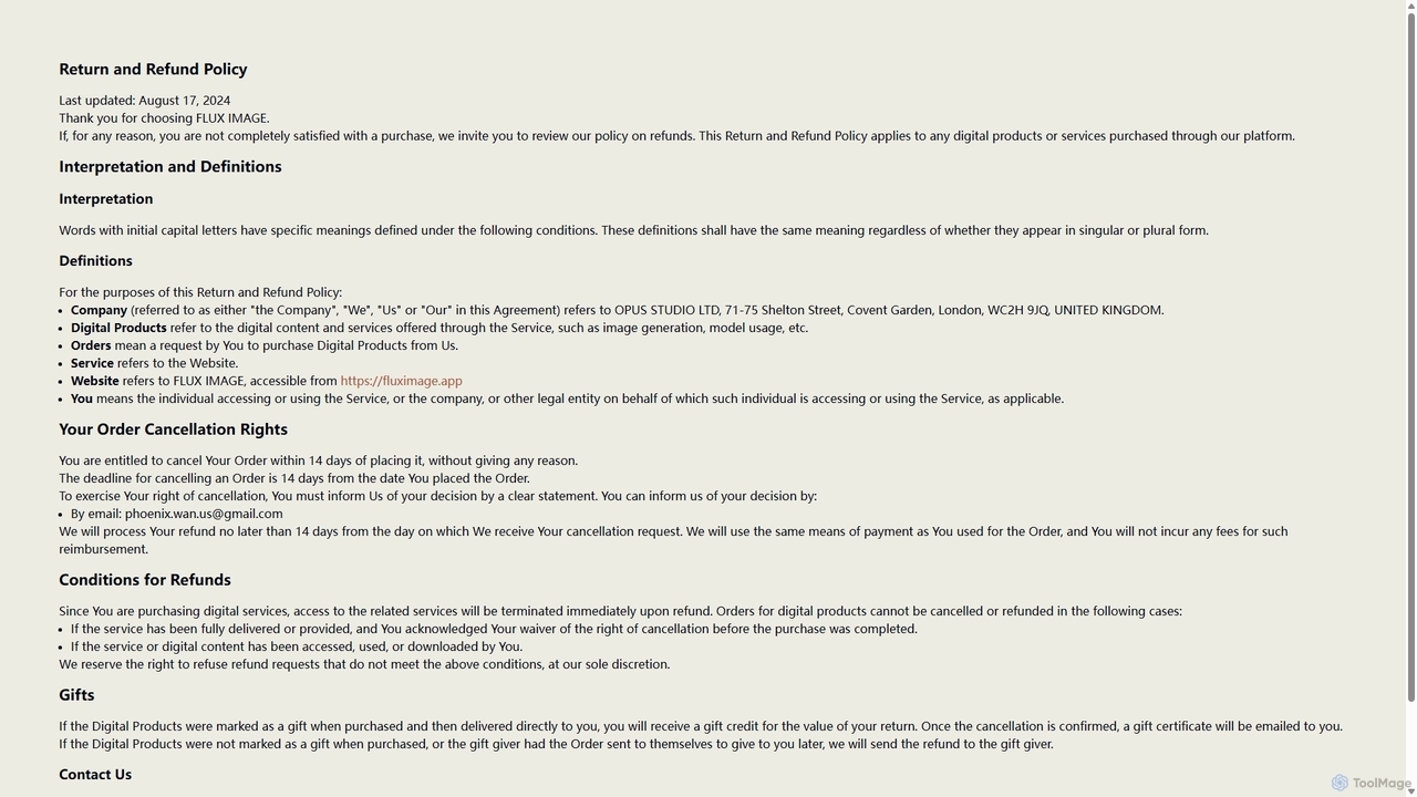 Refund Policy for Fluximage