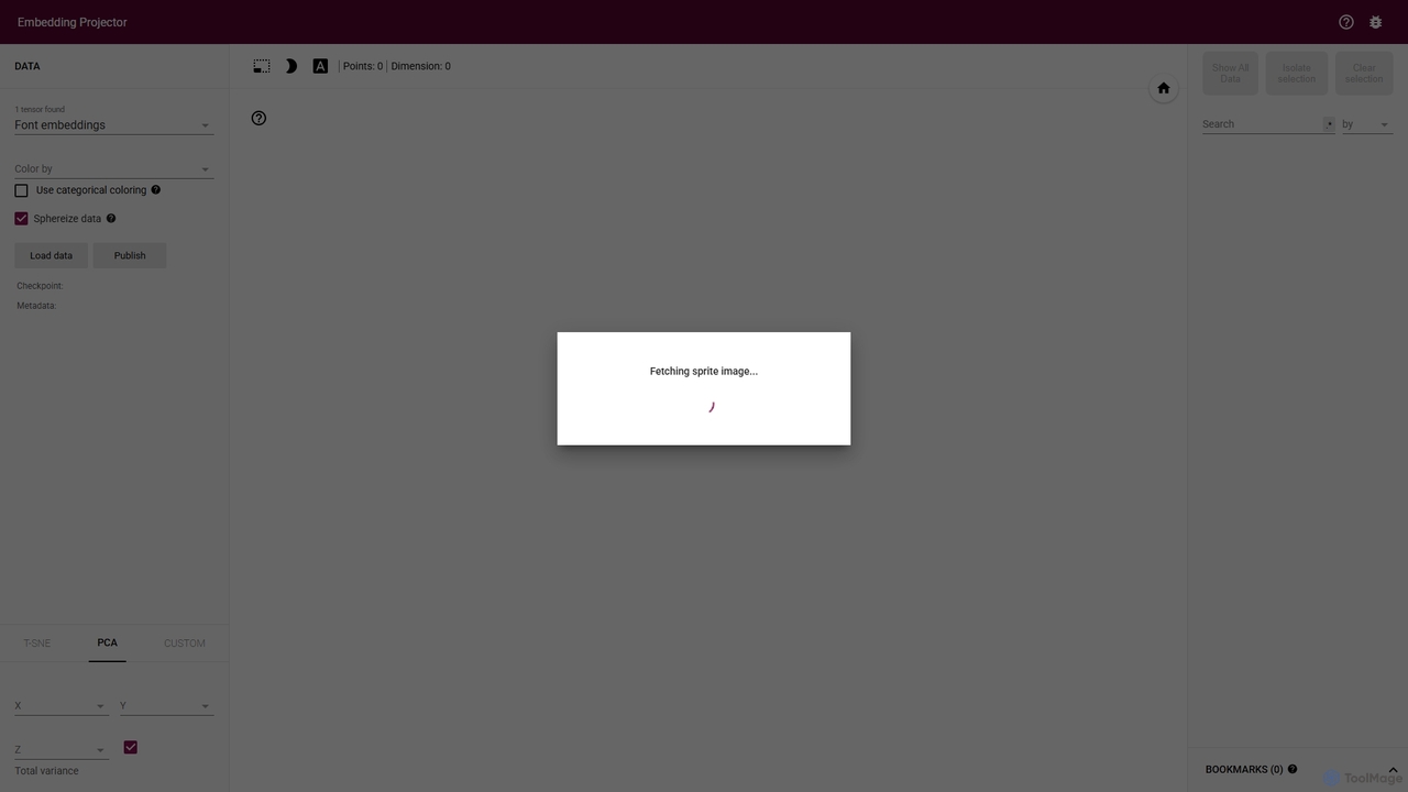 Embedding projector - visualization of high-dimensional data for Fontjoy