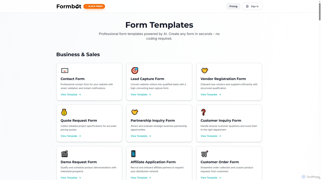 Form Templates Library | Free AI-Powered Forms | Formbot for Formbot