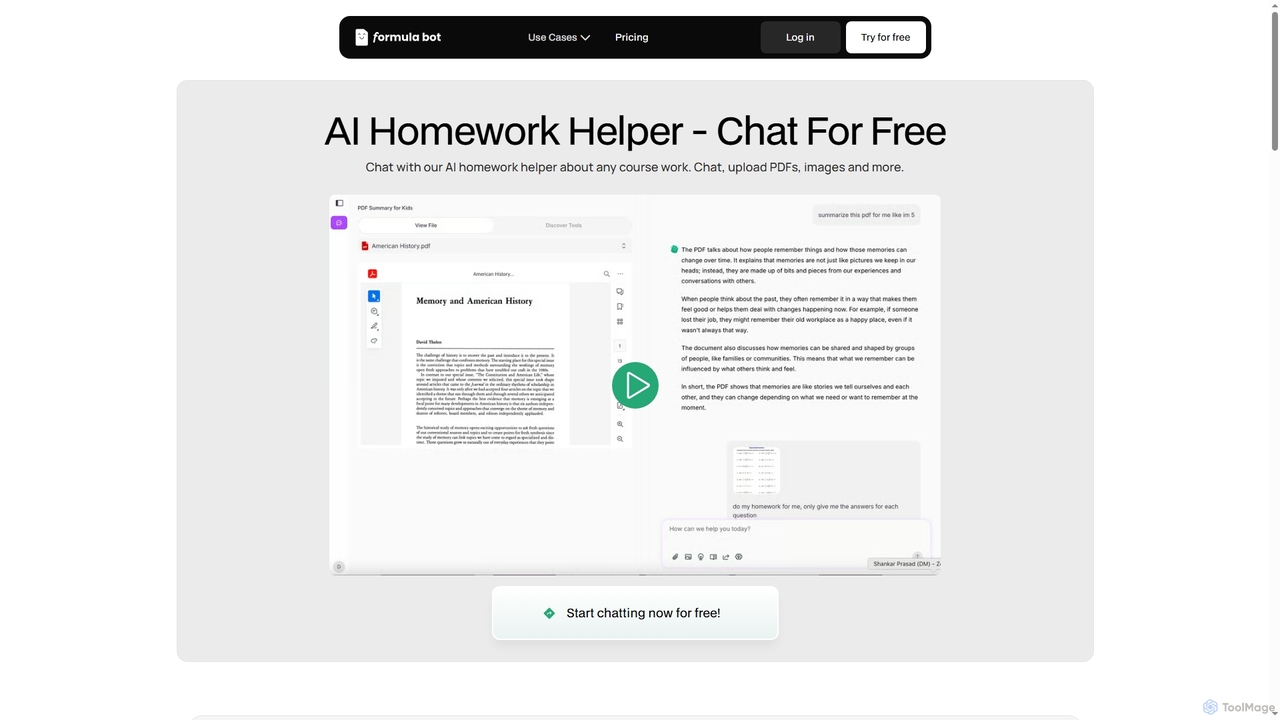 AI Homework Helper - Free to Ask AI Anything for Formula Bot