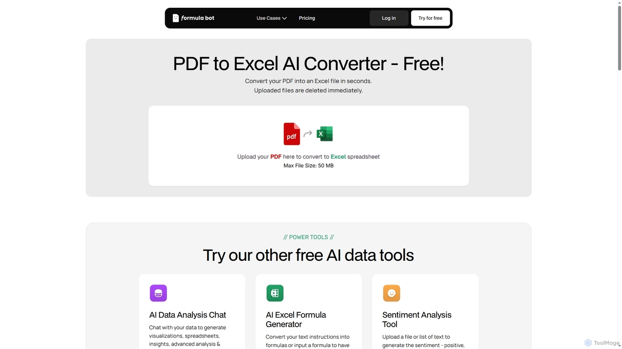 PDF to Excel AI Converter (Free, No Sign-up Required) for Formula Bot