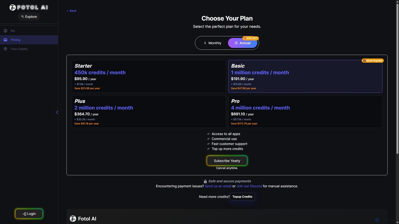 Pricing | Fotol AI: Your Gateway to AGI and the Ultimate Hub for Powerful AI Solutions. for Fotol AI