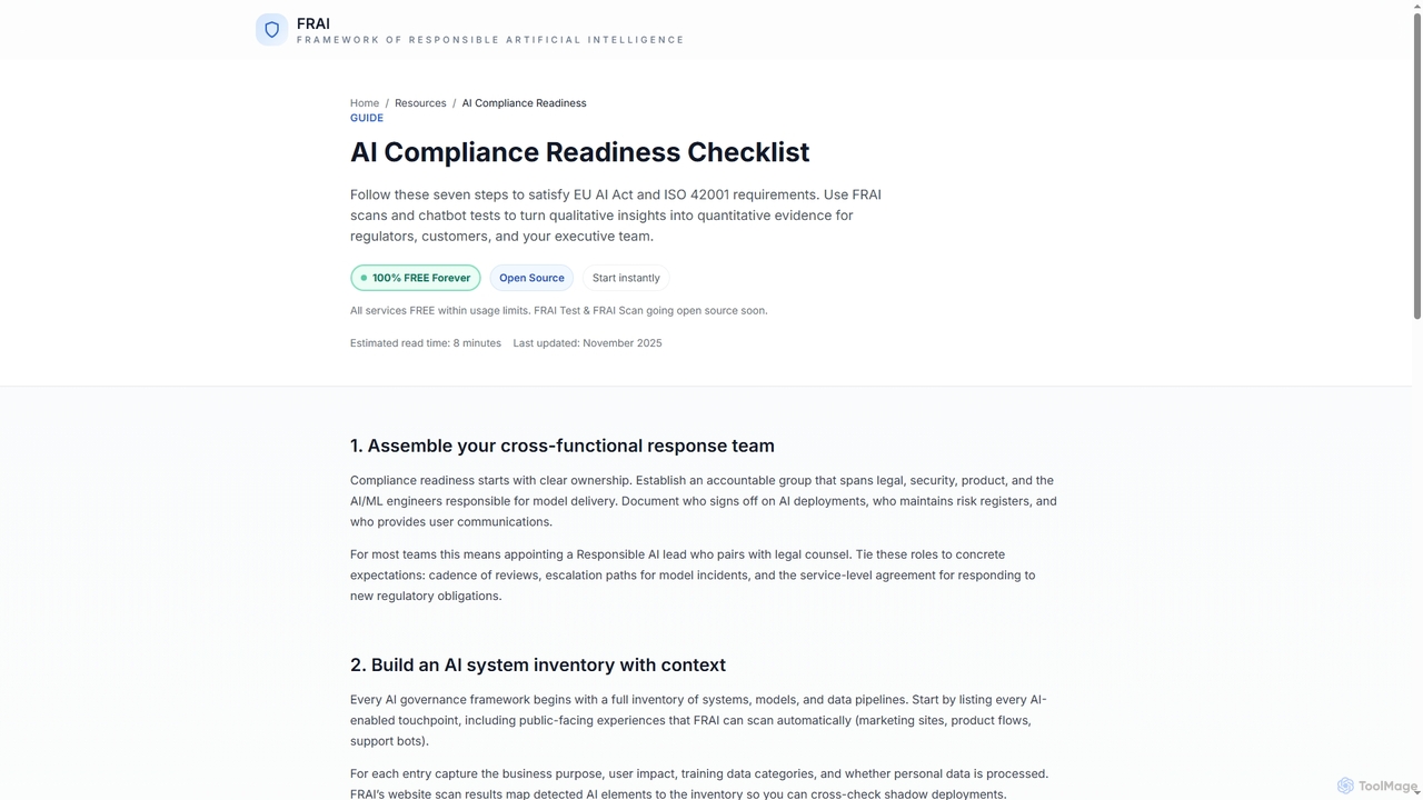 AI Compliance Readiness Checklist | FRAI for FRAI