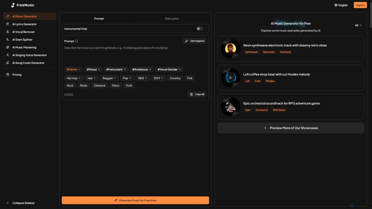 FreeMusic AI Music Generator | Royalty-Free AI Music for Freemusic