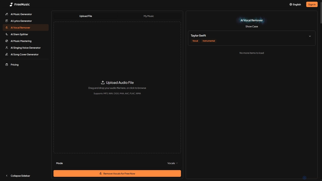 FreeMusic AI Vocal Remover | Extract Vocals or Instrumentals Online for Freemusic