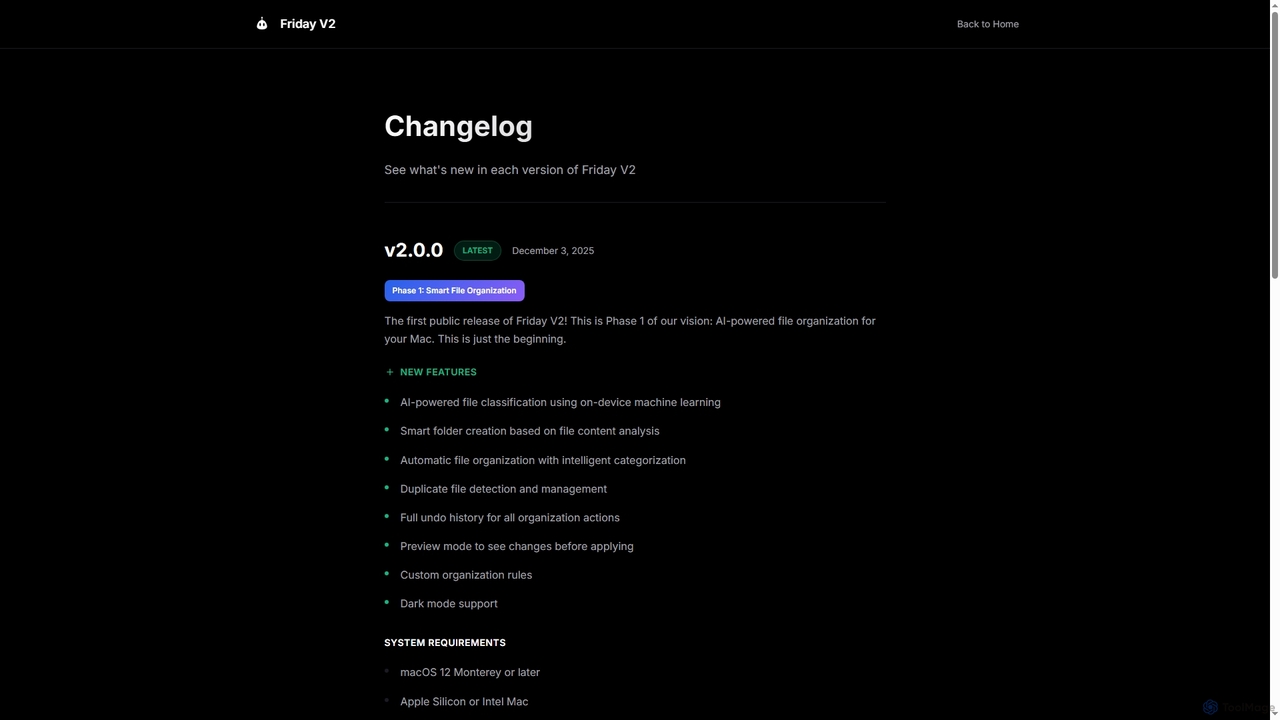 Changelog - Friday V2 for Friday