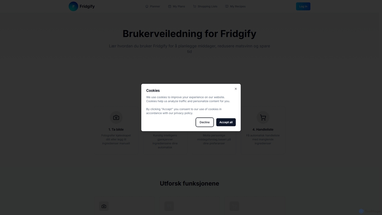 Brukerveiledning for Fridgify - Lær å bruke matplanleggeren for Fridgify