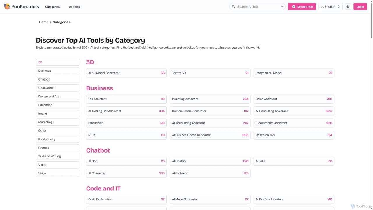 Discover Top AI Tools by Category for Funfun.tools