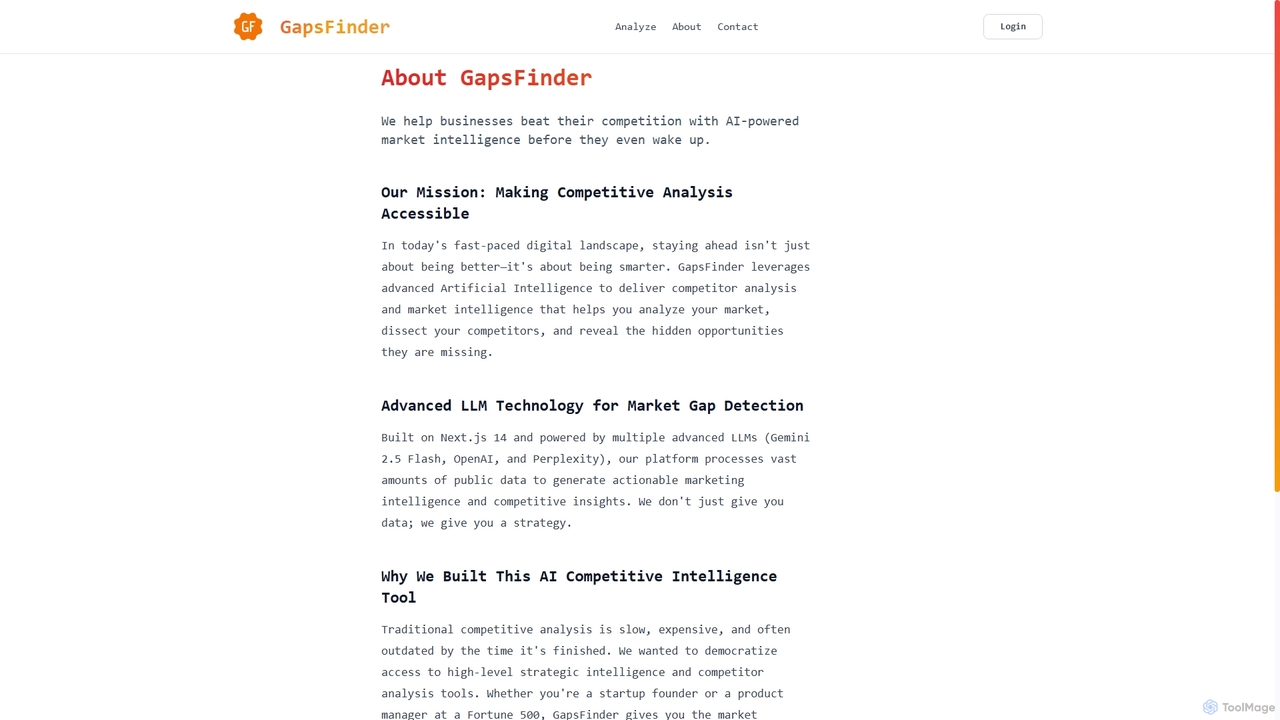 About — Competitor Analysis Tool | GapsFinder | GapsFinder for Gapsfinder