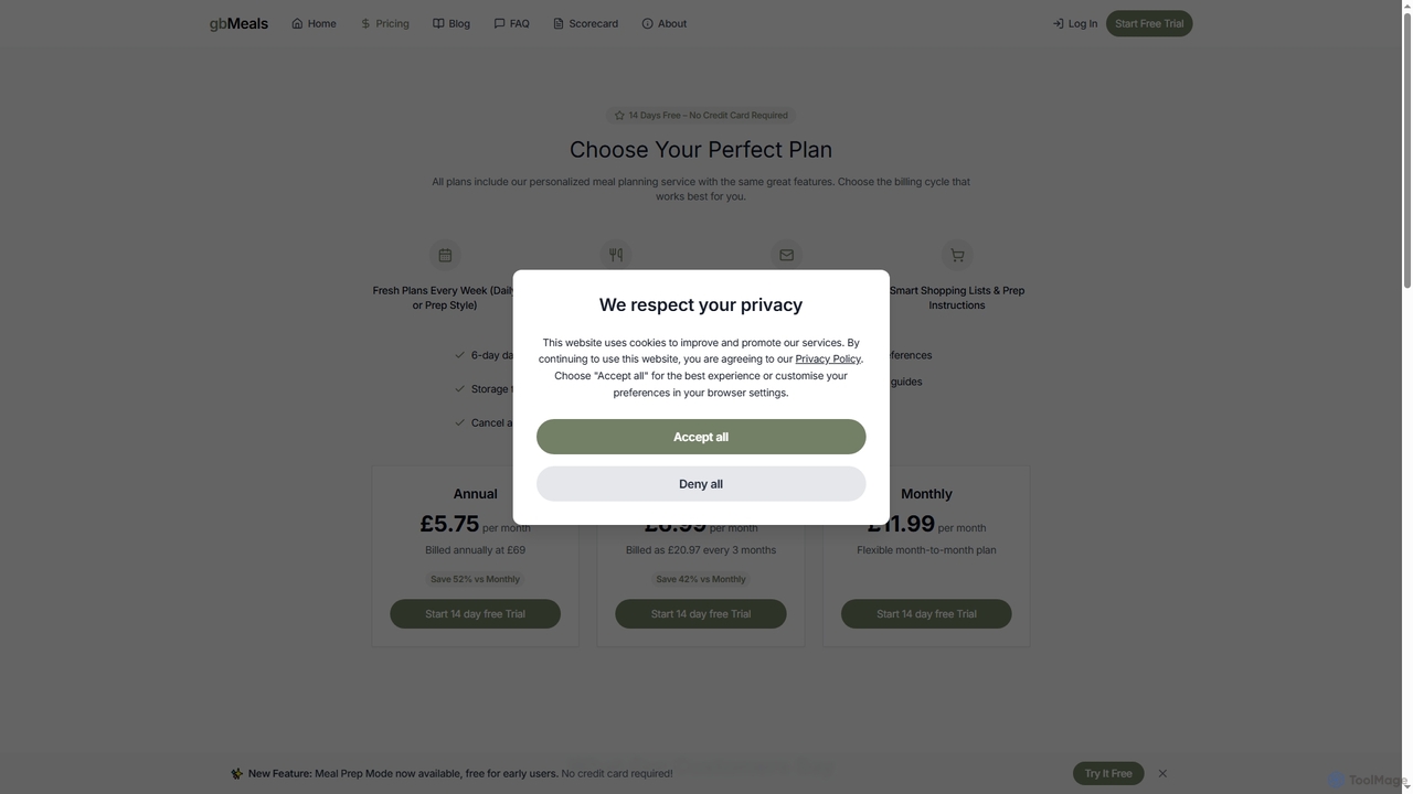Eat better. Spend Less. Save Time.. | Pricing for gbMeals