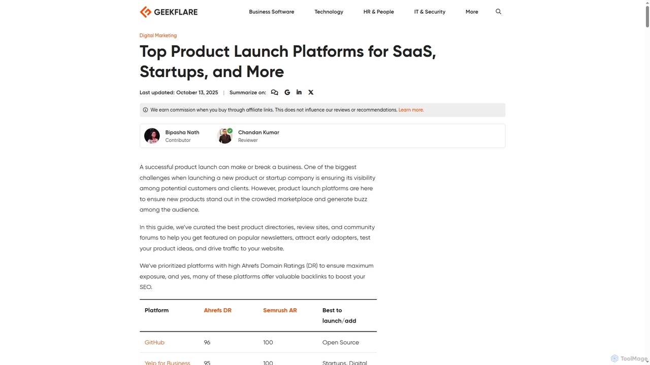Top Product Launch Platforms for SaaS, Startups, and More for Geekflare AI