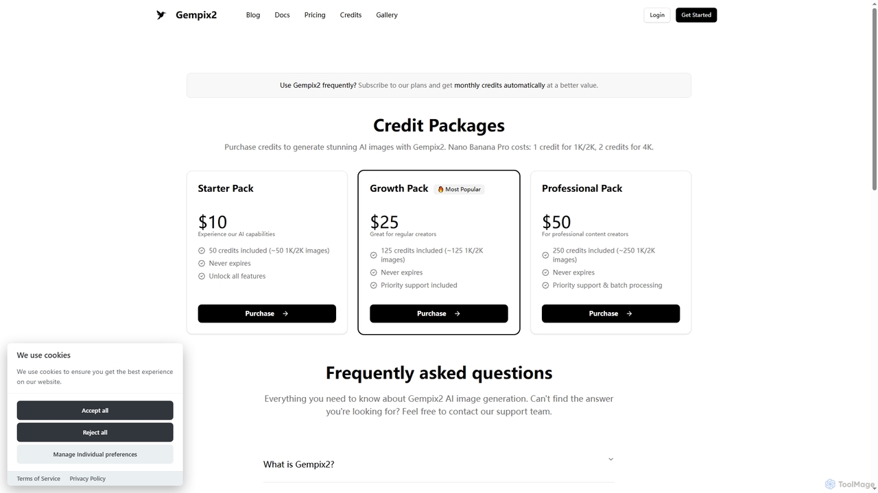 Credit Packages | Gempix2 - Next-Gen AI Image Generation & Editing | Gemini 3 Pro Image for Gempix2