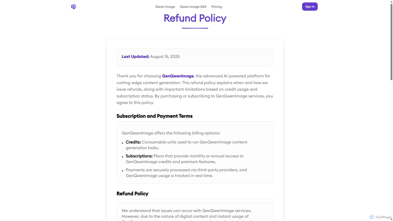 Refund Policy | GenQwenImage for Gen Qwen Image