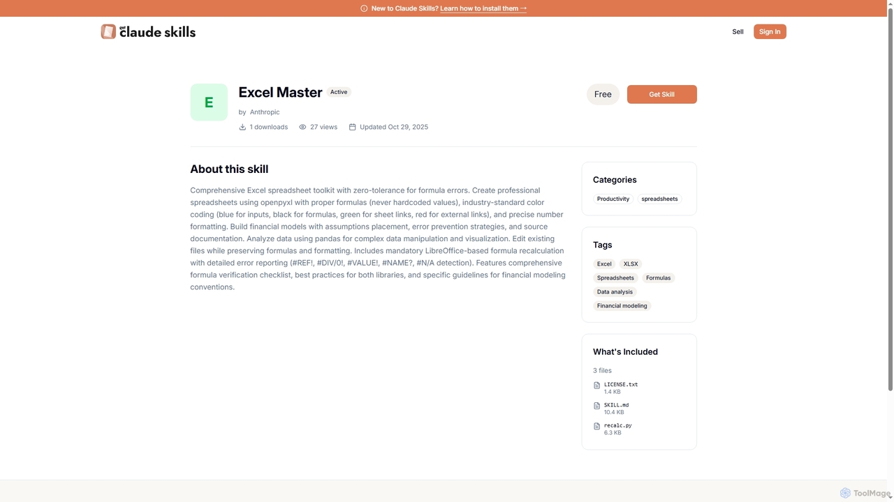 Excel Master - Get Claude Skills for Get Claude Skills