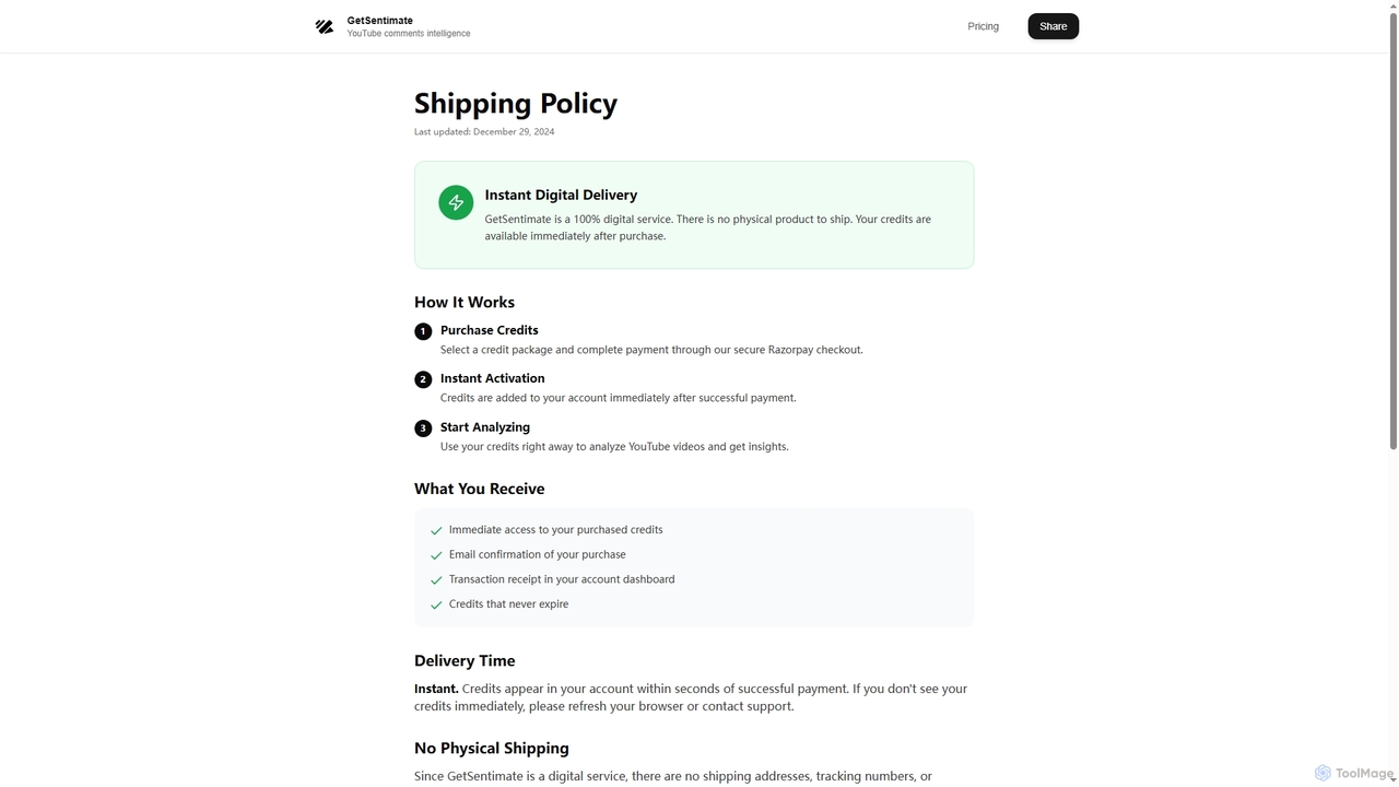 Shipping Policy | GetSentimate | GetSentimate for GetSentimate
