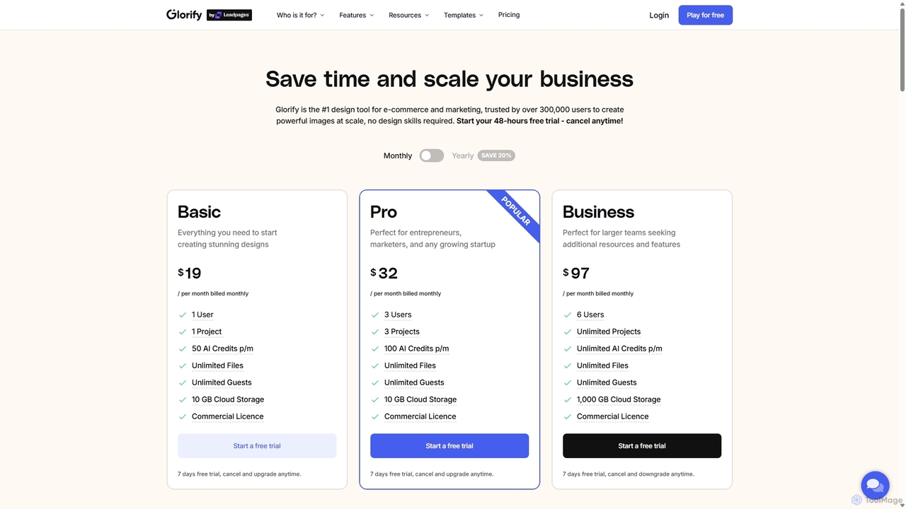 Glorify App Pricing Plans - Free, Pro & Business Solutions - Glorify for Glorify