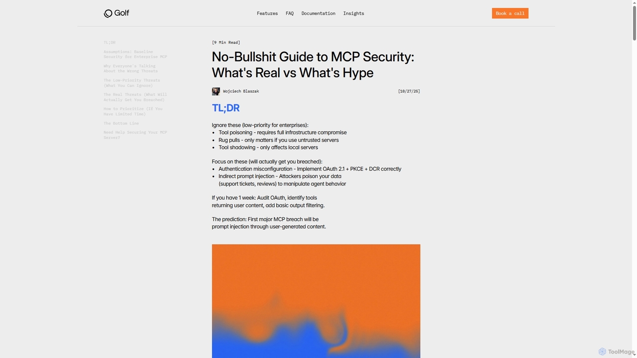 No-Bullshit Guide to MCP Security: What's Real vs What's Hype - golf.dev – your product, now agent-native for Golf