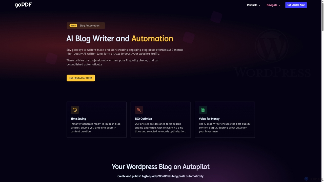 goPDF: AI-Powered Wordpress Blog Writer and Automation for goPDF