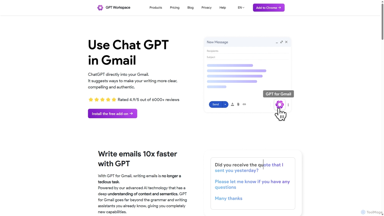GPT for Gmail - Write emails instantly - Auto email replies for GPT Workspace