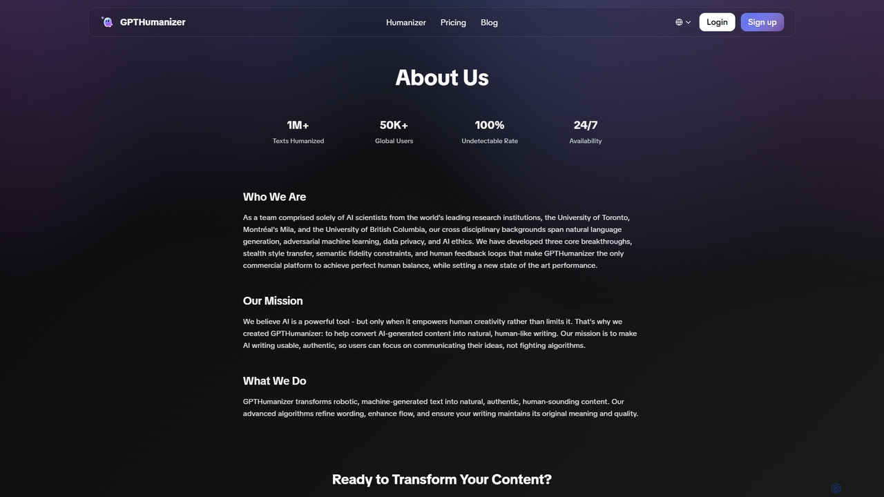 About Us | GPTHumanizer - AI Scientists Humanizing Content for GPTHumanizer