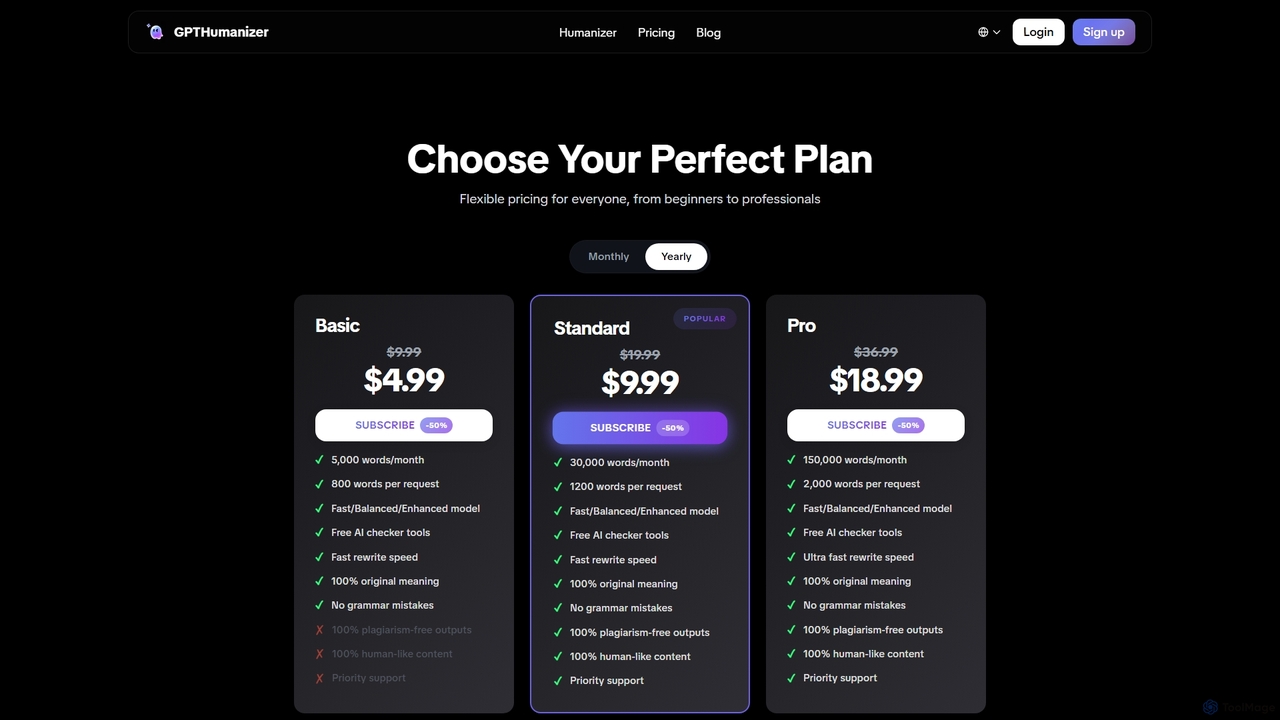 Choose Your Perfect Plan - GPTHumanizer for GPTHumanizer