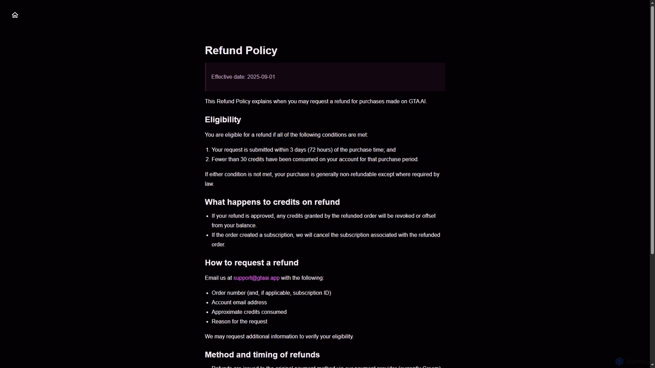 Refund Policy for GTA AI | GTAAI.APP for GTA AI