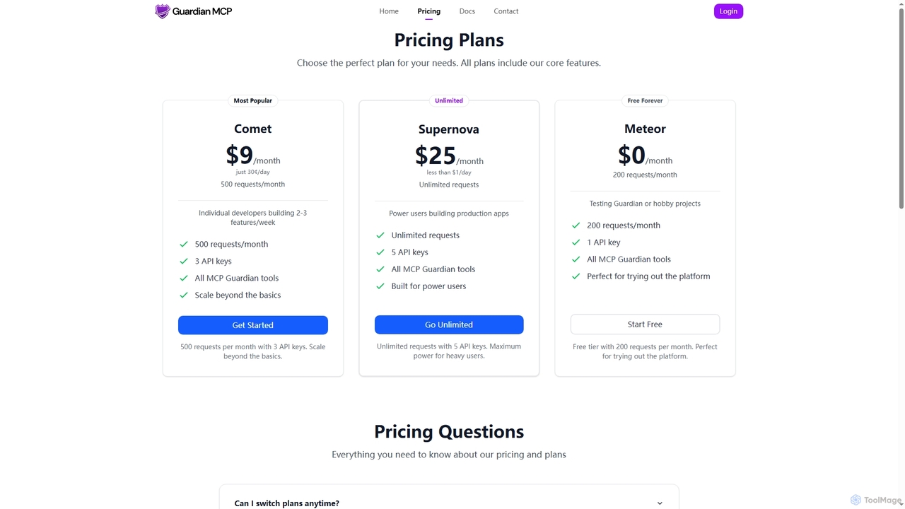 Pricing Plans | MCP Guardian for Guardian MCP