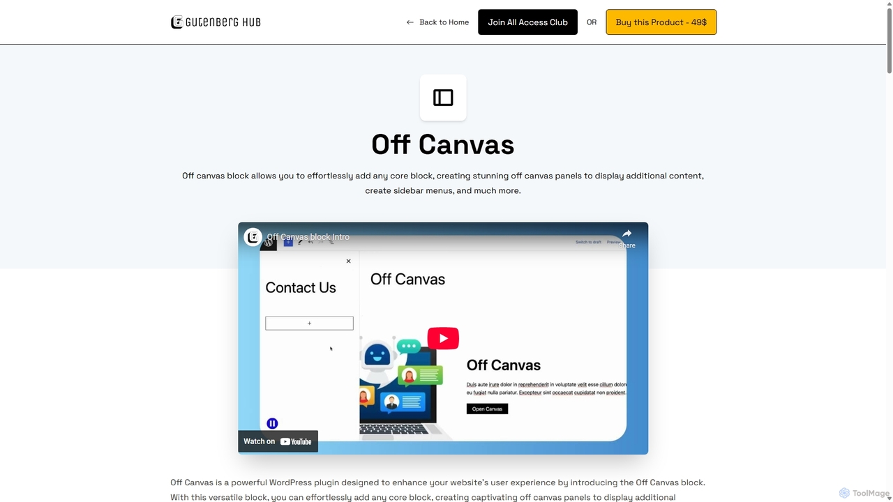 Off Canvas | Product for GutenbergHub Shop