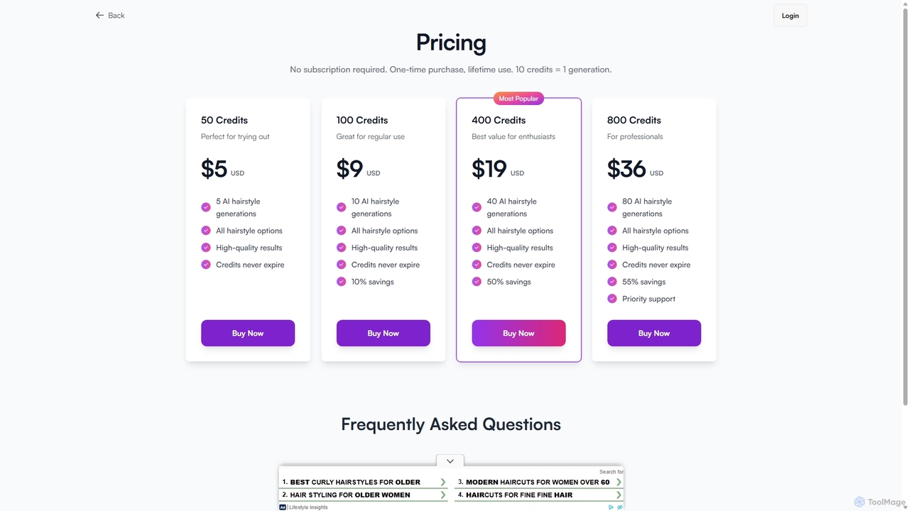 Pricing Plans - Hairstyle AI Pro for Hair Style.ai