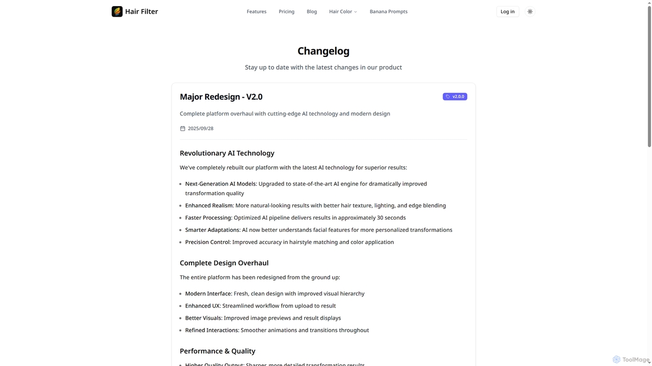 Changelog | Hair Filter - Change hairstyle and hair color for free for Hairfilter