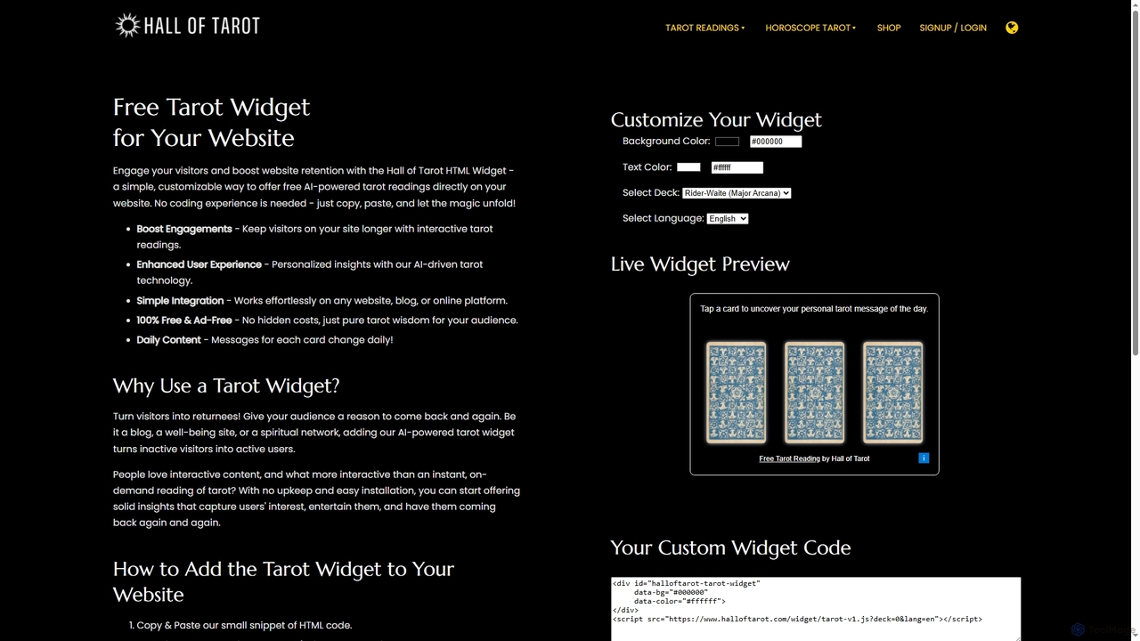 Free Tarot Widget – Add Tarot to Your Website for HallofTarot