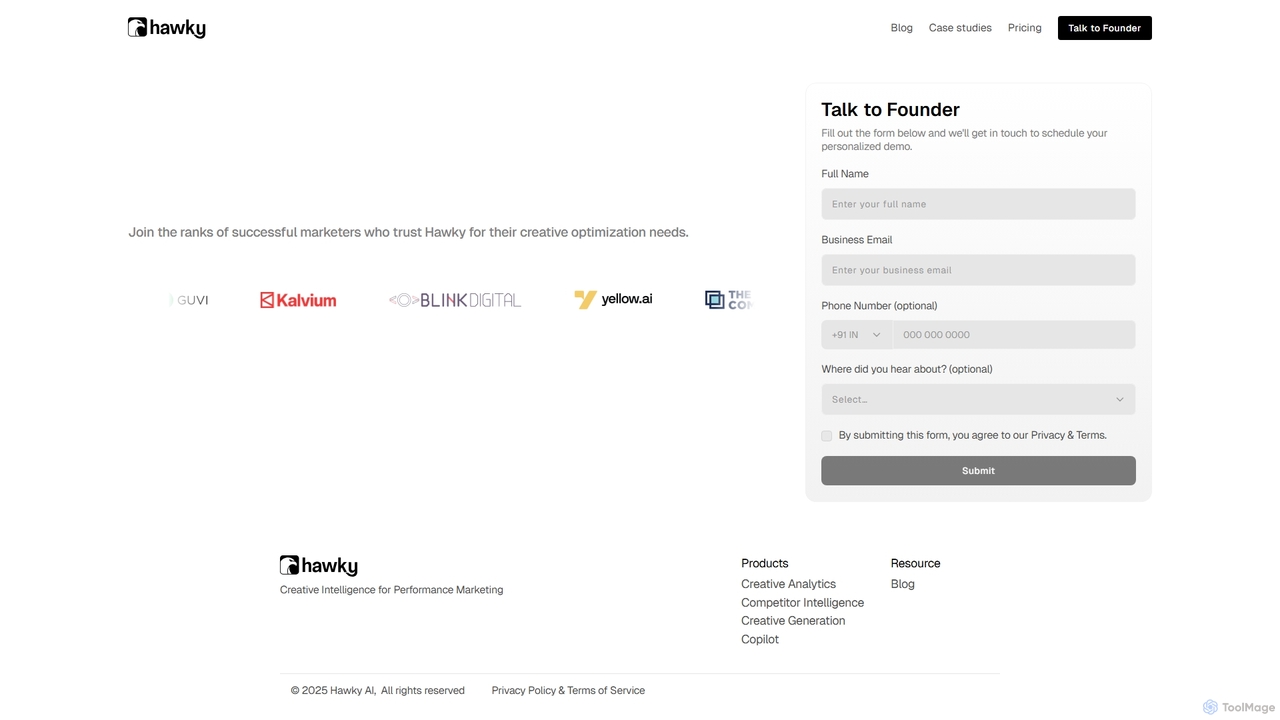 Schedule Hawky AI Demo | AI-Powered Creative Intelligence for Performance Marketing for Hawky