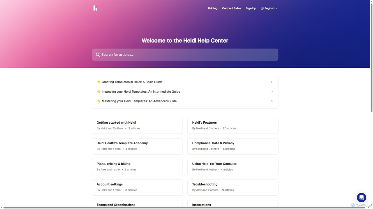Heidi Health Help Center for Heidi Health