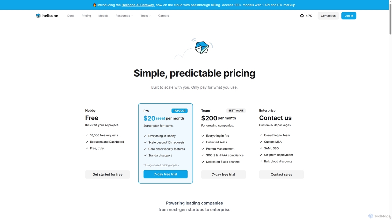 Helicone Pricing | Ship Your AI App With Confidence for Helicone