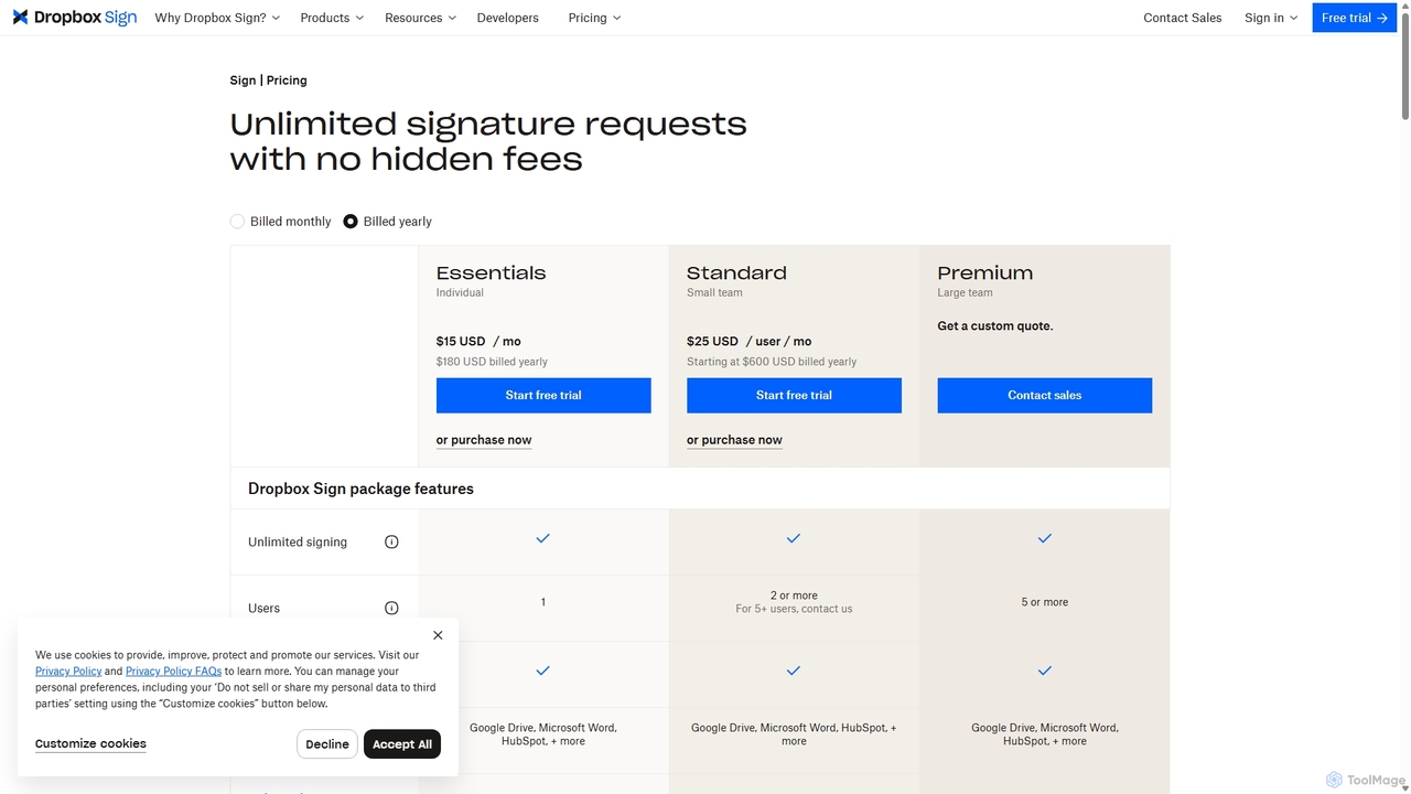 Plans & Pricing | Dropbox Sign - Dropbox for HelloSign