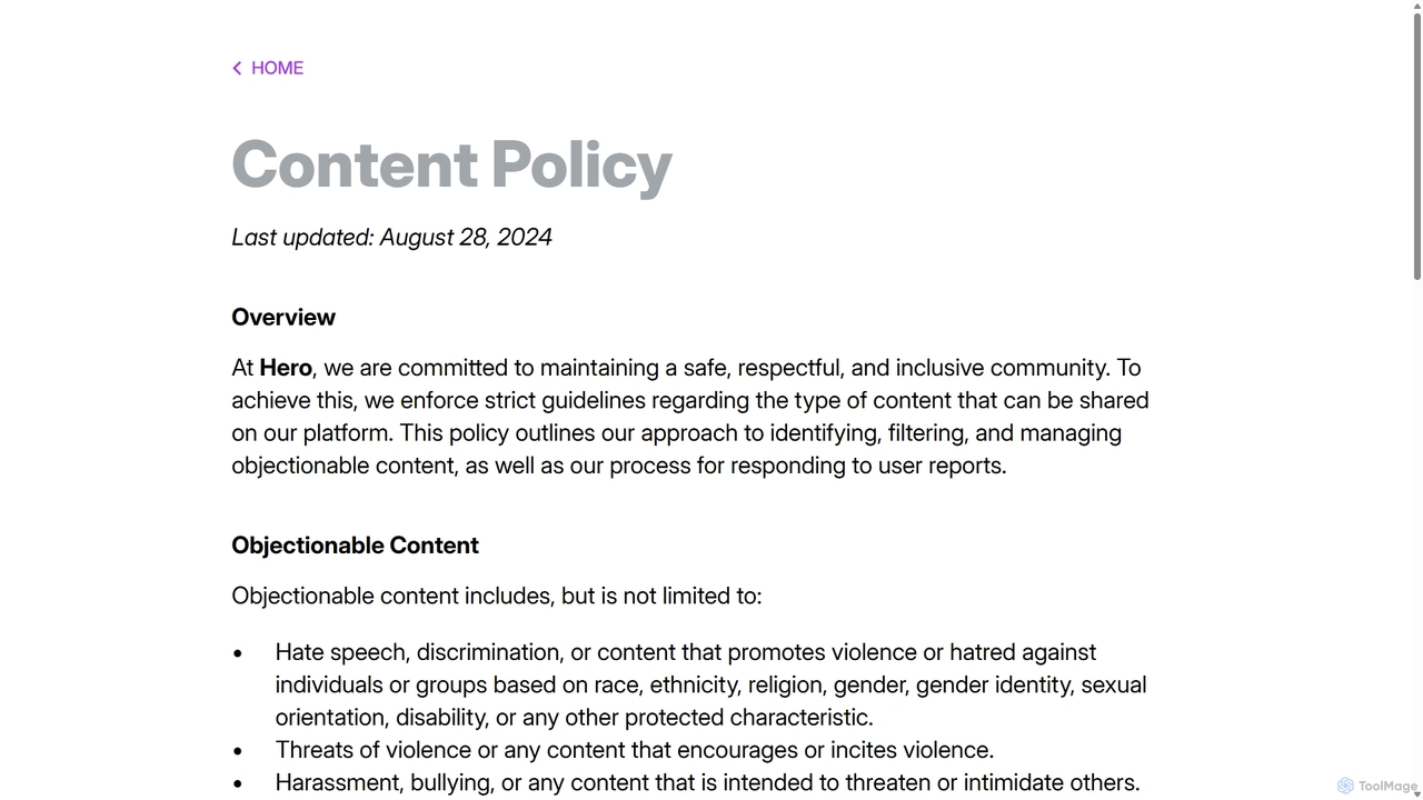 Hero – Content Policy for Hero