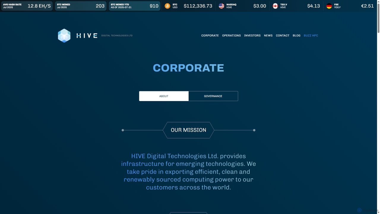 Corporate :: HIVE Digital Technologies for HIVE Digital Technologies