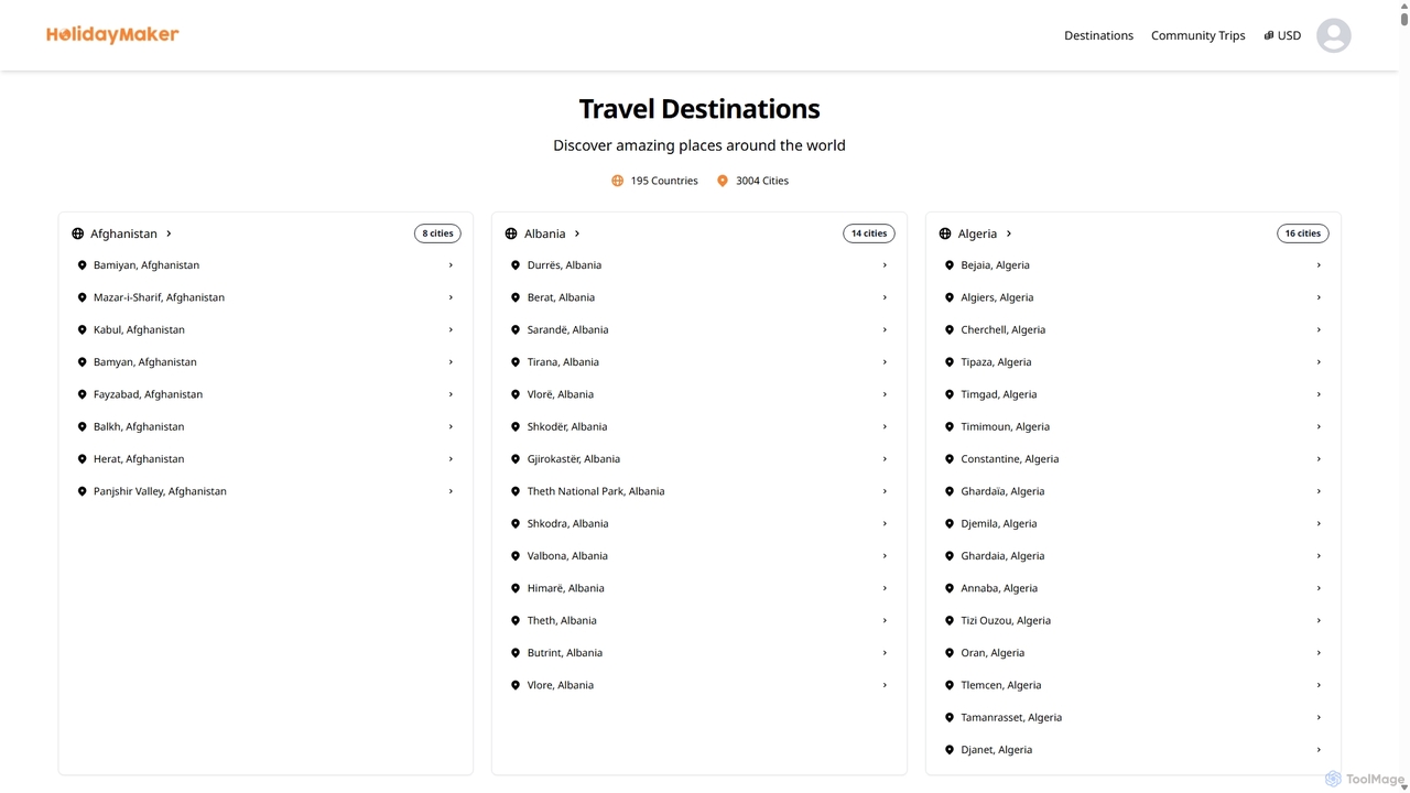 HolidayMaker | Find the best destinations for your trip for HolidayMaker